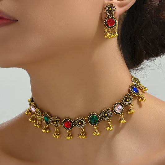 Bollywood Style 1 Pair Of Earrings + 1 Necklace Vintage Jewelry Set 14k Gold Plated Multi Colors For U To Choose Match Daily Outfits Party Decor