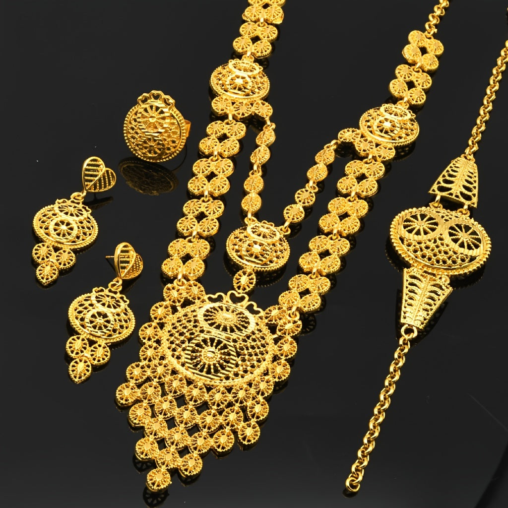 5-Piece Exquisite Middle Eastern Golden Filigree Jewelry Set - Intricately Designed, Ornate, and Festive - Perfect for Eid, Party, and Festival Wear, Ideal Gift for Loved Ones