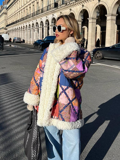 Autumn Winter New Coat Women Down Jacket National Style Coats Street Short Print Warm Leopard Chic Patchwork Padded Jacket