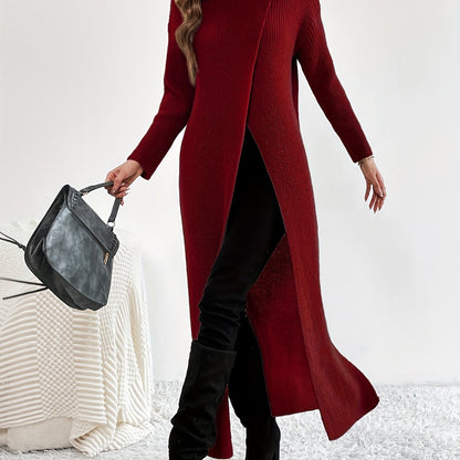 Elegant Fall/Winter Maxi Dress: Long Sleeve, High Neck with Split Hem for Women — Durable & Comfort Fit