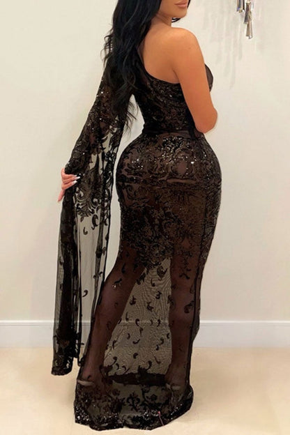 Sequined Elegant See-Through Maxi Dress