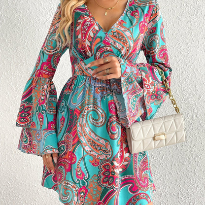 Boho-Inspired All-Season Midi Dress - Unique Floral Paisley, Durable & Easy-Care, Perfect for Every Occasion