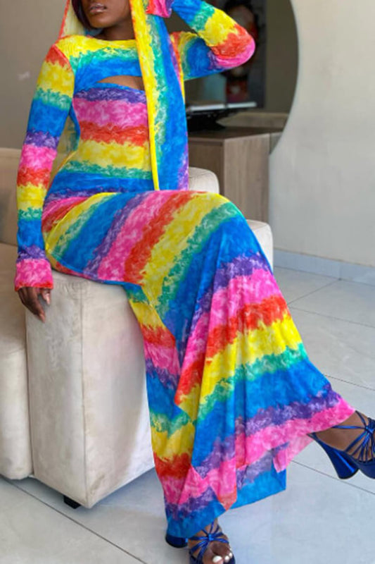 Rainbow Tie Dye Rocking Cutout Maxi Dress