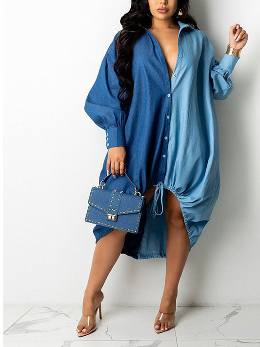 Turndown Collar Long Sleeve Shirt Dress