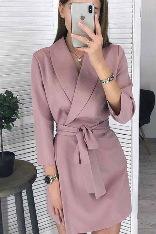 lovwvol Solid Color Long Sleeve Suit Collar Mini Dresses(4 Colors)