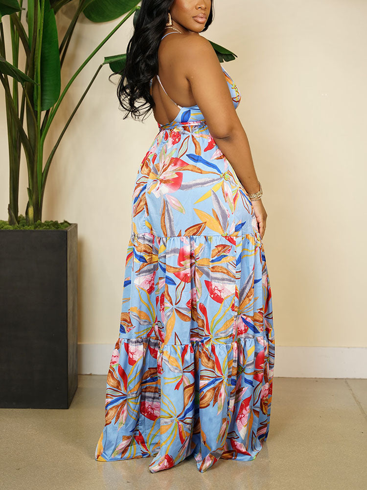 Printed Cross Strap Maxi Dress