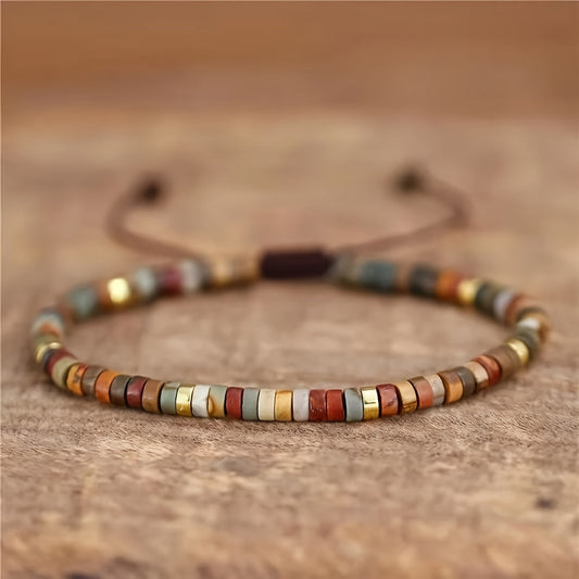 Boho-Chic Natural Stone Beaded Bracelet – Adjustable, Perfect for August Birthdays & Valentine's