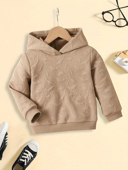 Boys Cool Dinosaur Embossing Long Sleeve Hoodie, Stay Stylish And Cozy Sweatshirt - Perfect Spring Fall Essential For Your Fashionista!