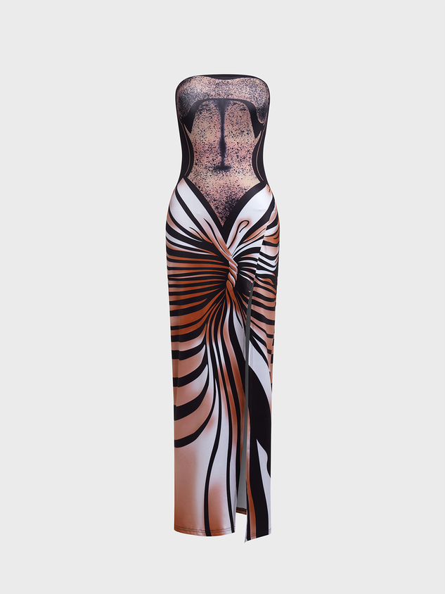 Body Print Strapless Striped Sleeveless Maxi Dress