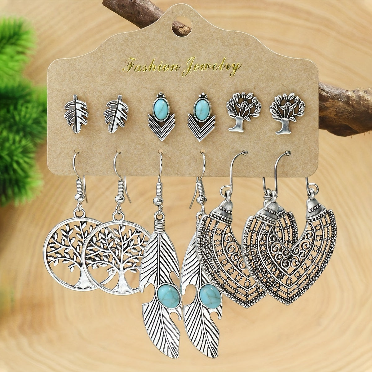 24-Pair Bohemian Earring Set - Turquoise Inlaid Studs & Dangles - Fashion-Forward Design for Holiday Glam