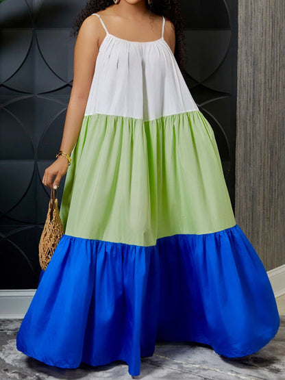 Spaghetti Strap Color Block Maxi Dress