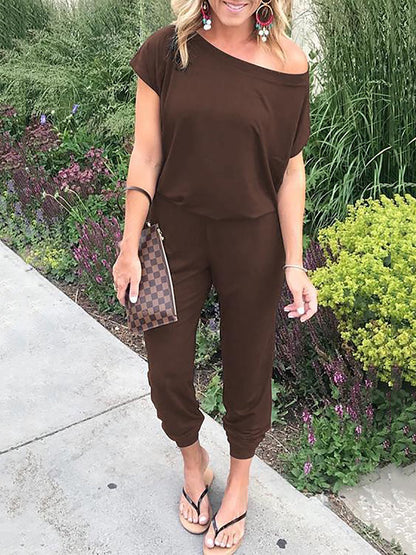 Short Sleeve Long Jumpsuits Solid Romper