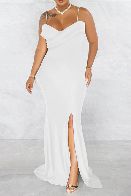 Solid Color Classic High Slipt Maxi Dress