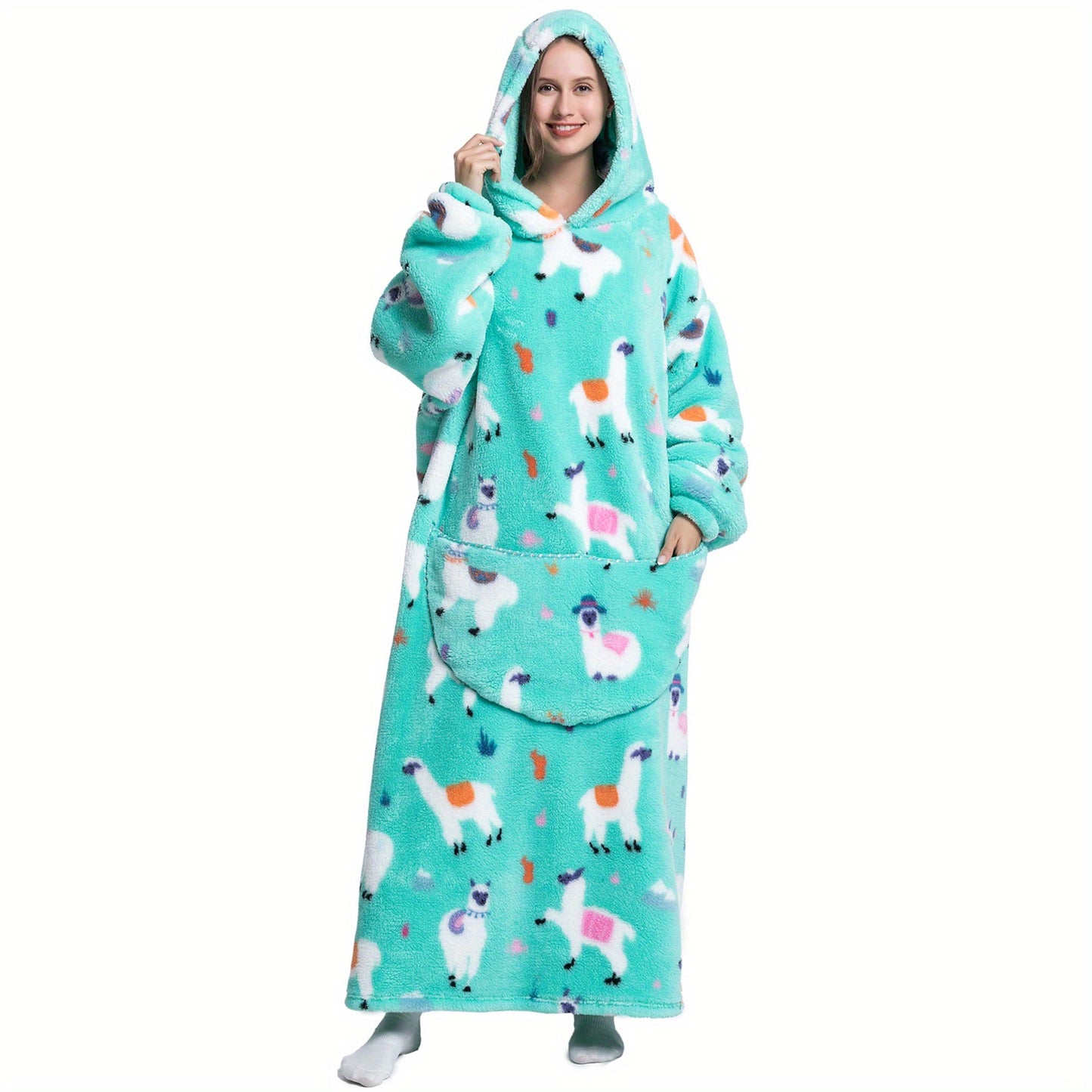 1pc Cozy Cartoon Wearable Hoodie Blanket - Soft, Warm, Comfortable Oversized Blanket Sweatshirt for Adults with Big Pocket - Perfect for Indoor Outdoor Use