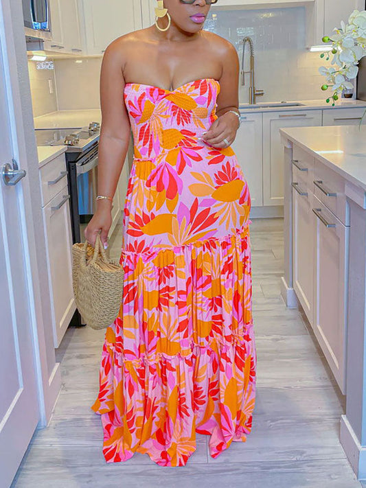 Printed Strapless Maxi Dress