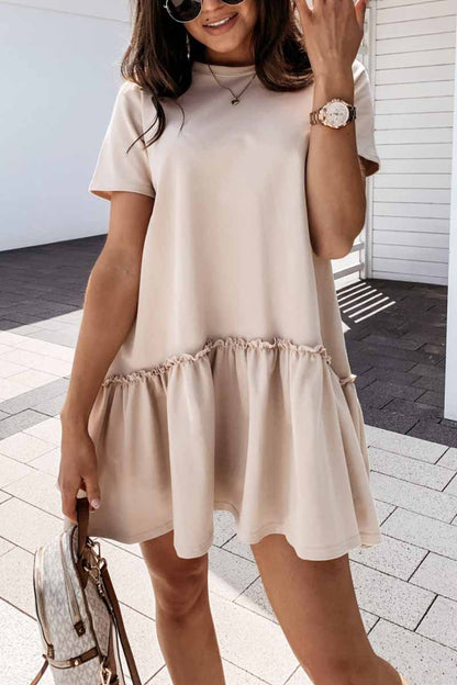 lovwvol Solid Ruffled Cute Mini Dresses