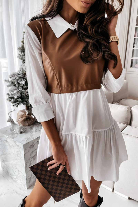 lovwvol Shirt skirt and leather stitching Mini Dress