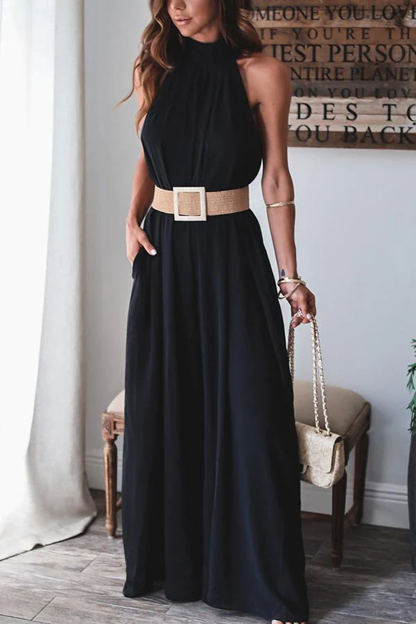 Get Obsessed Ruched Sleeveless Wide Leg Jumpsuit