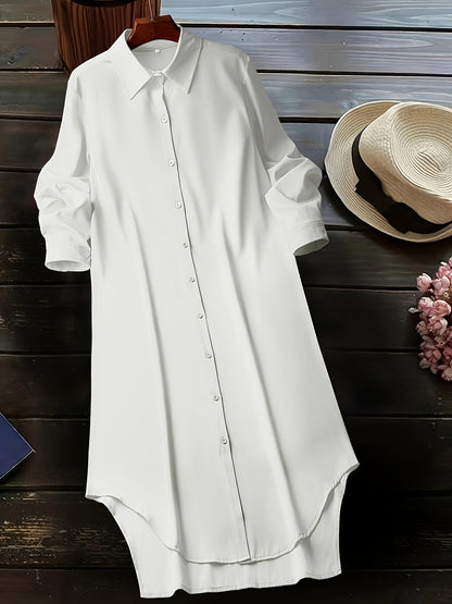 Stylish Button Front Shirt Dress - Soft, Breathable, Long Sleeve, Casual, Comfortable, Versatile, Easy to Wear - Perfect for Spring & Fall, Women's Everyday Clothing