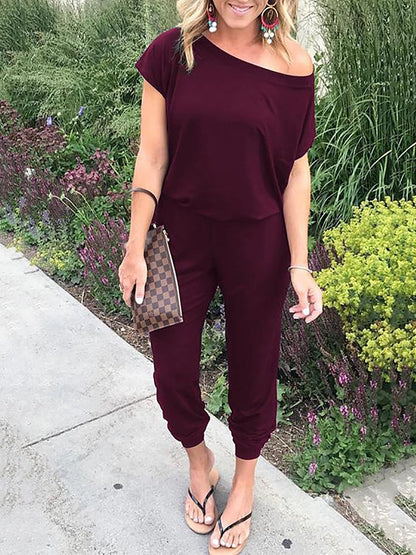 Short Sleeve Long Jumpsuits Solid Romper