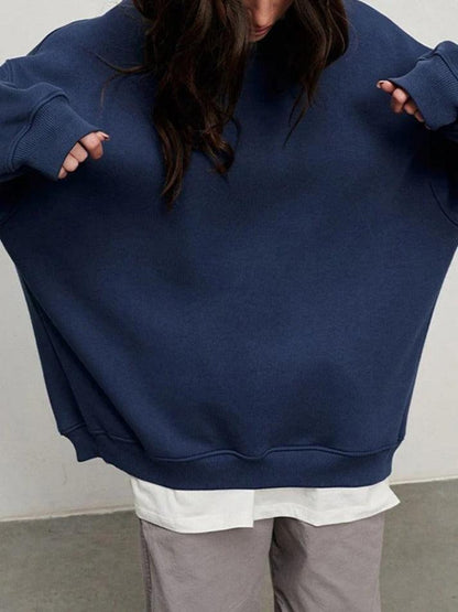 Solid Crew Neck Oversized Sweatshirt