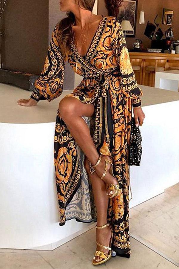 Tribal Print Retro Split Maxi Dress