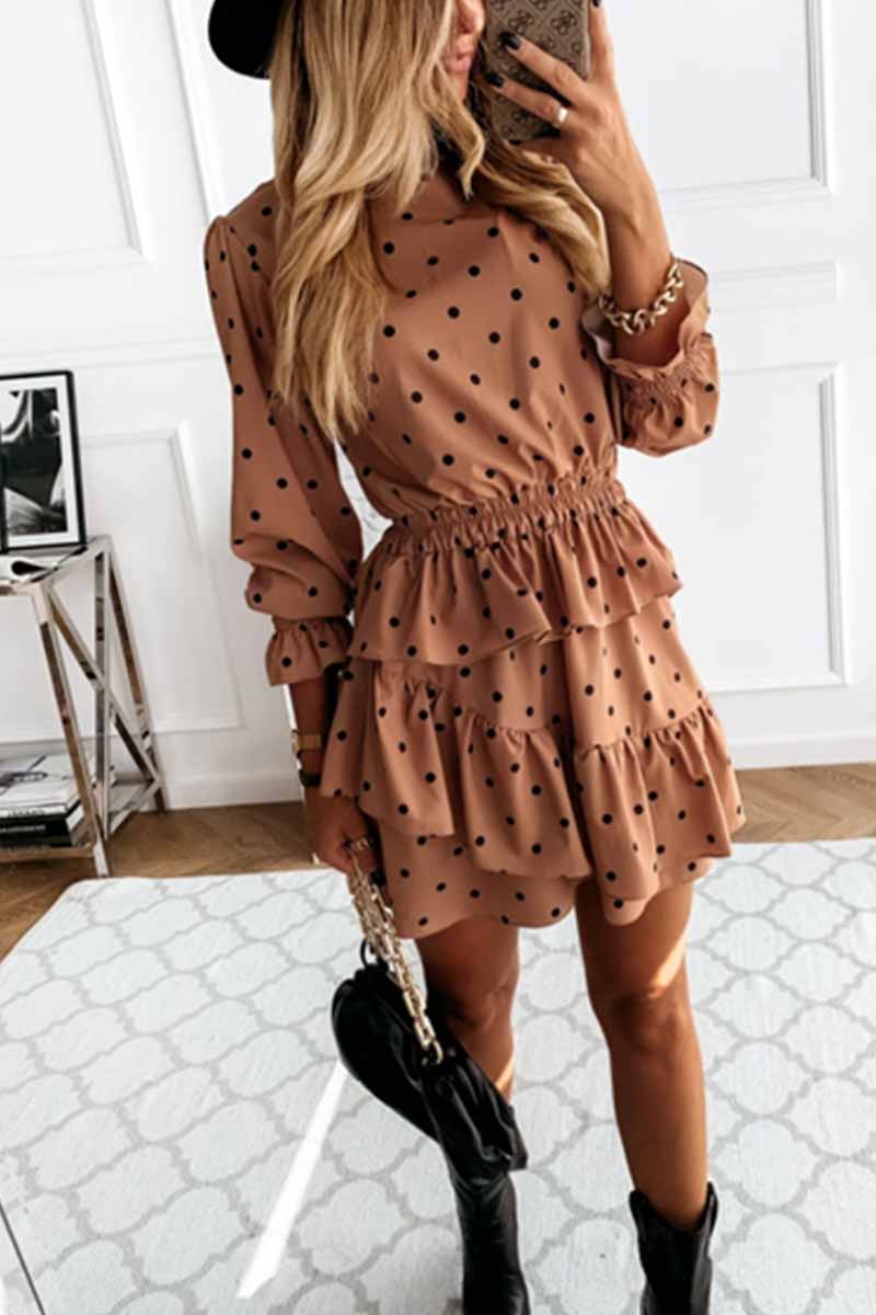 lovwvol Thin Irregular Lotus Leaf Dot Printing Mini Dress