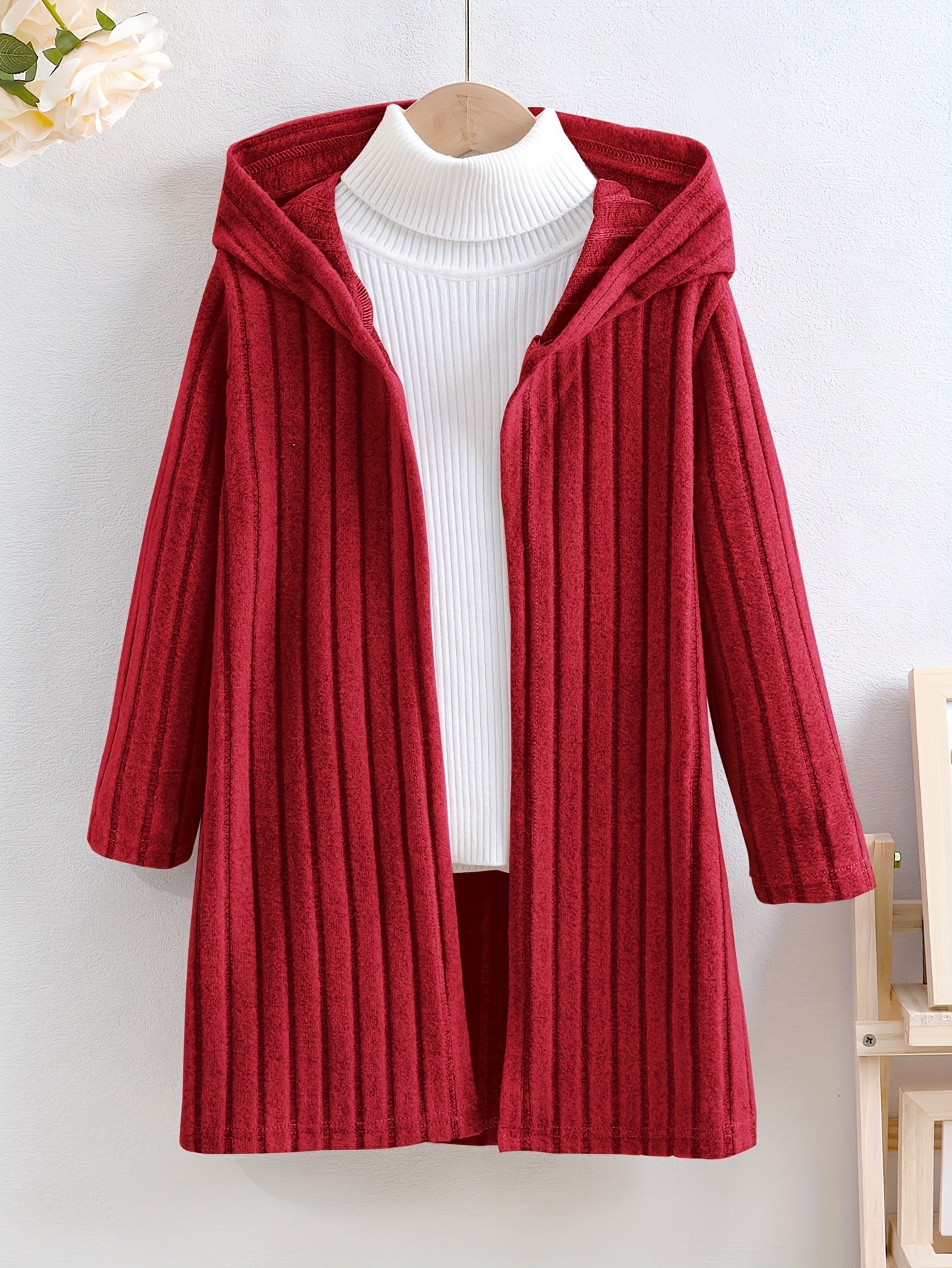 Cozy Rib-Knit Hooded Cardigan for Girls - Soft, Open Front, Spring and Fall Essential - Perfect Gift for Little Ones