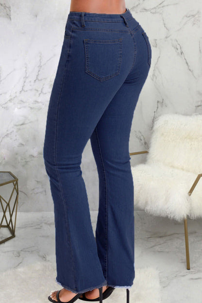 lovwvol  - Blue Casual Solid Patchwork High Waist Denim Jeans