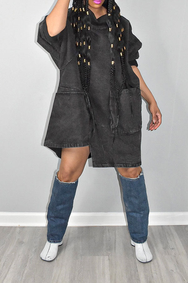 Solid Color Whimsical Irregular Denim Mini Dress