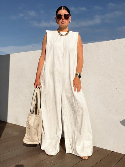 Solid Color Sleeveless Wide Leg Jumpsuits