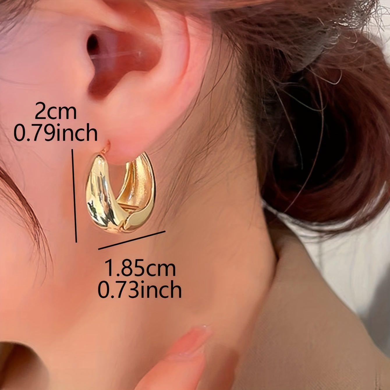 Vintage Copper Geometric Hoop Earrings - Chunky Shaped, Elegant Style, Glossy Finish, Female Ear Buckles with Unique Design, Perfect for Everyday Wear and Special Occasions