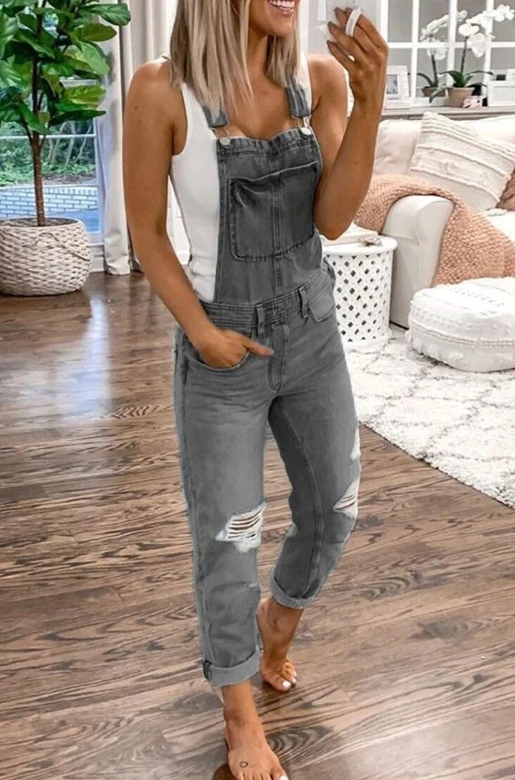 Women's denim jumpsuit with Beautiful shoulder straps