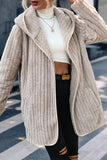 lovwvol - Light Coffee Casual Street Solid Patchwork Draw String Hooded Collar Outerwear
