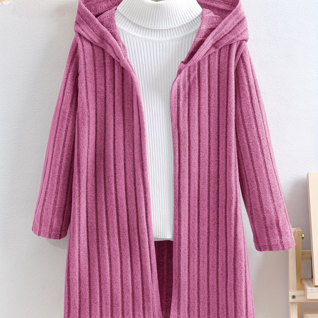 Cozy Rib-Knit Hooded Cardigan for Girls - Soft, Open Front, Spring and Fall Essential - Perfect Gift for Little Ones