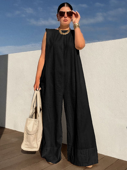 Solid Color Sleeveless Wide Leg Jumpsuits