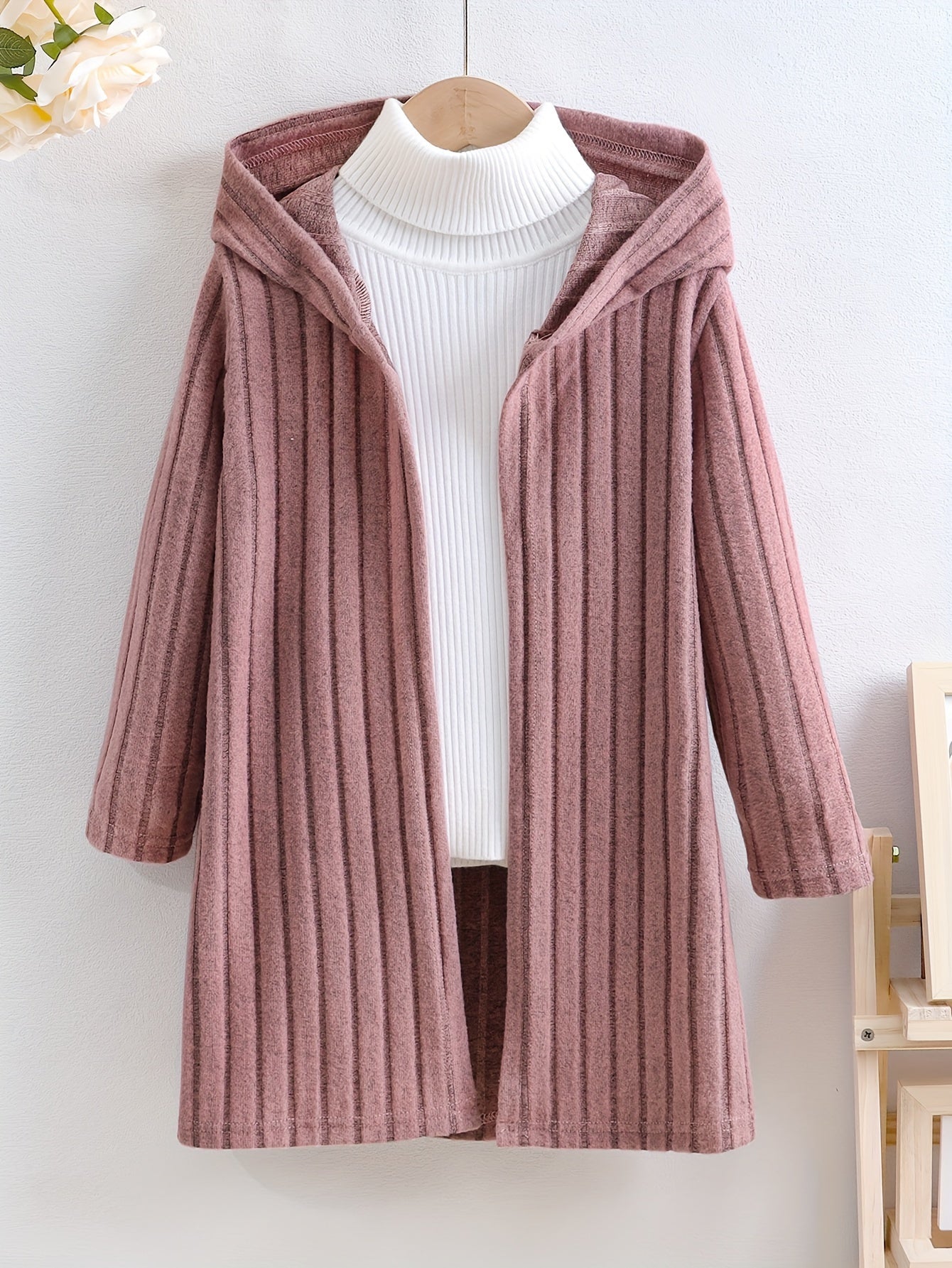 Cozy Rib-Knit Hooded Cardigan for Girls - Soft, Open Front, Spring and Fall Essential - Perfect Gift for Little Ones