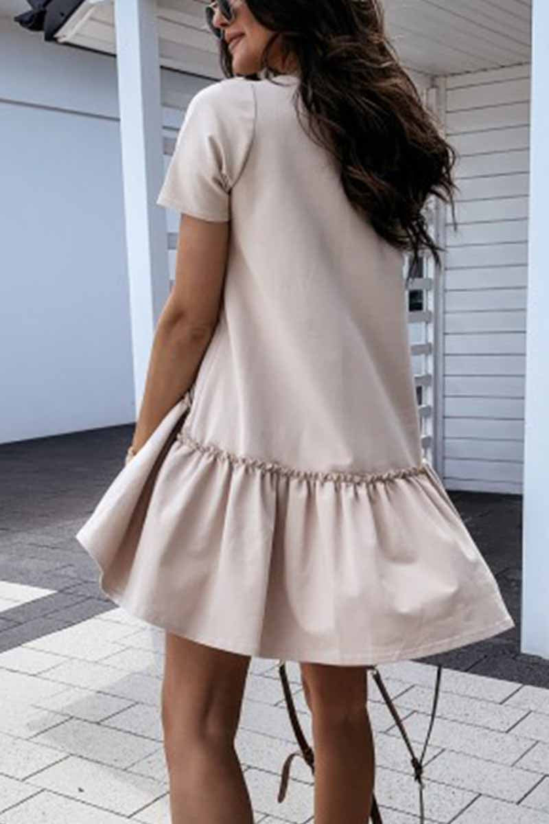 lovwvol Solid Ruffled Cute Mini Dresses