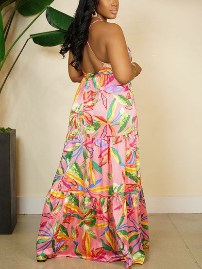 Printed Cross Strap Maxi Dress