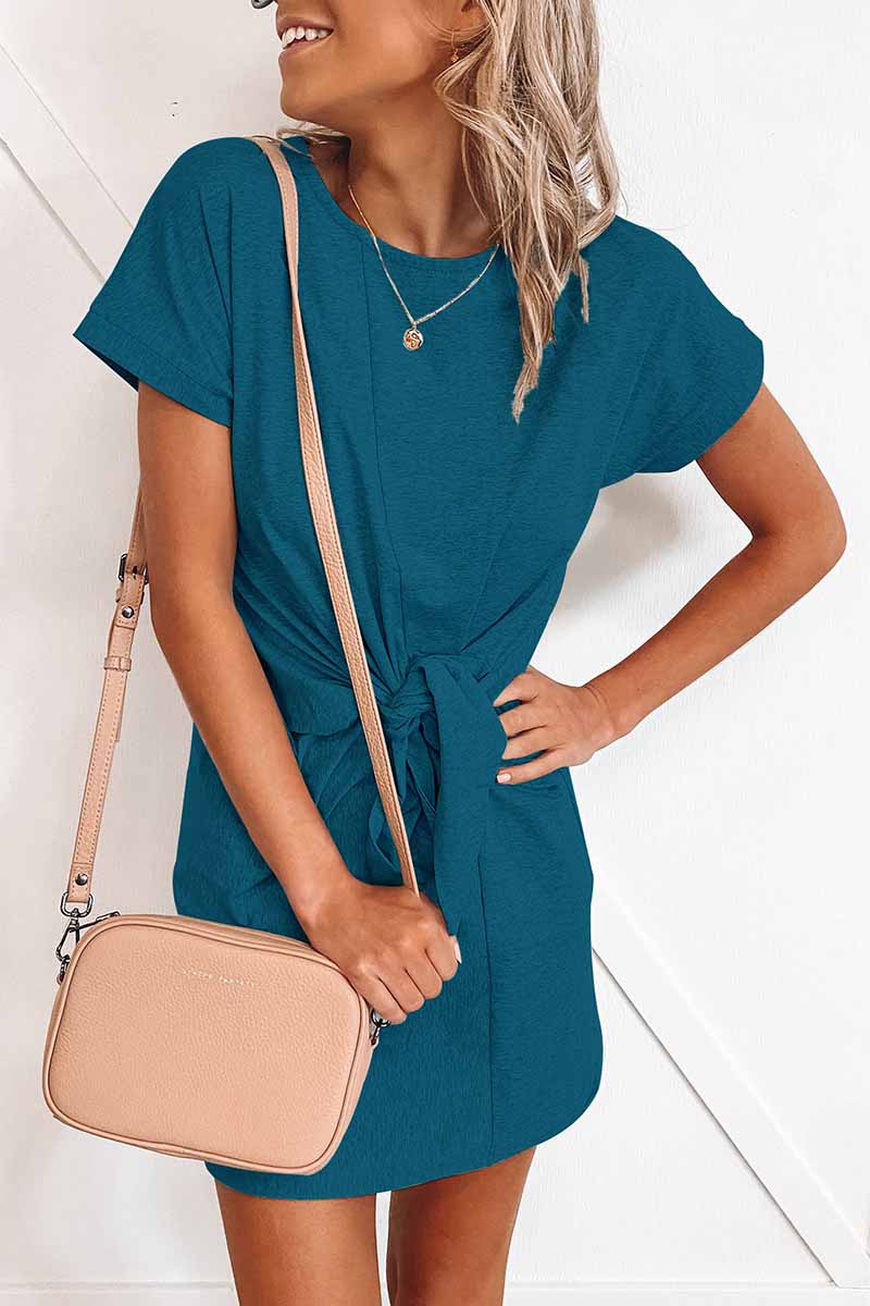 lovwvol Loose Tie Solid Color Short Sleeves Mini Dress(6 colors)