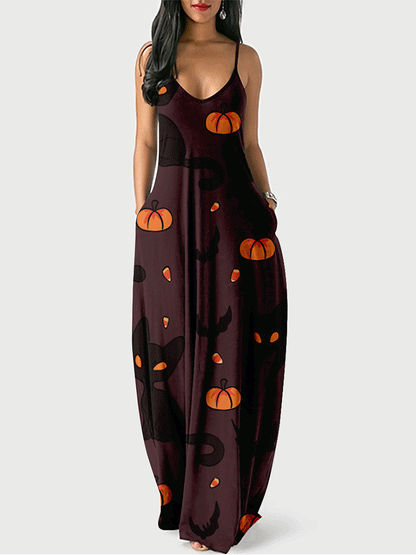 Pumpkin Spaghetti Strap Maxi Dress