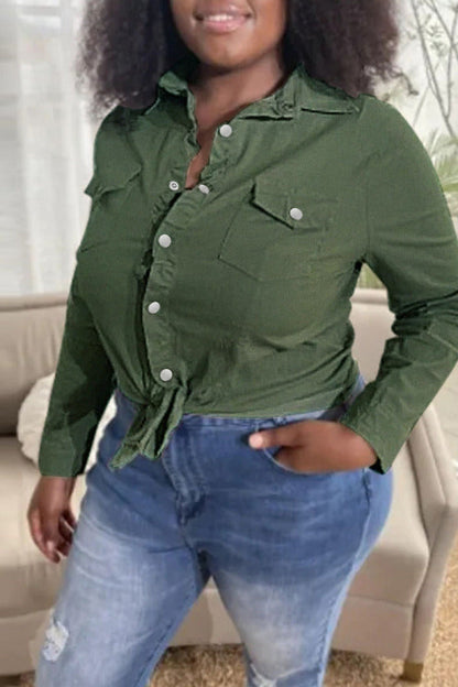 lovwvol  - Army Green Fashion Casual Solid Patchwork Turndown Collar Long Sleeve Regular Denim Jacket