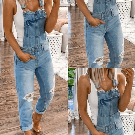 Women's denim jumpsuit with Beautiful shoulder straps