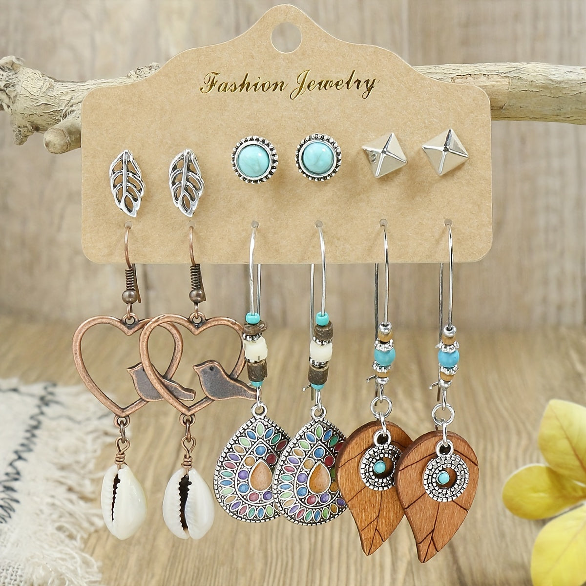 24-Pair Bohemian Earring Set - Turquoise Inlaid Studs & Dangles - Fashion-Forward Design for Holiday Glam