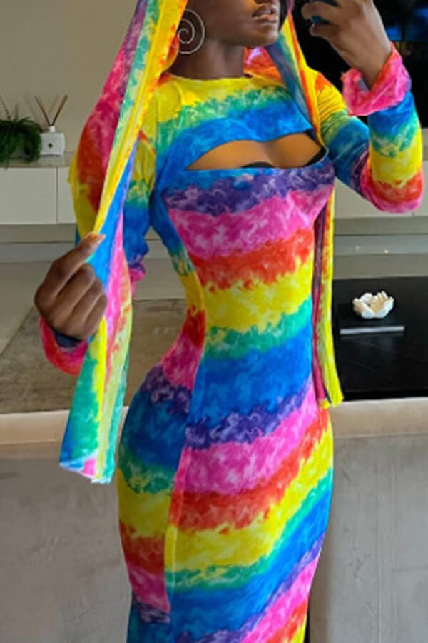 Rainbow Tie Dye Rocking Cutout Maxi Dress