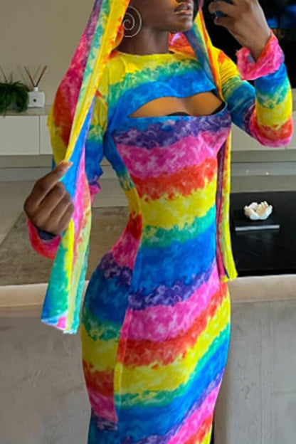 Rainbow Tie Dye Rocking Cutout Maxi Dress