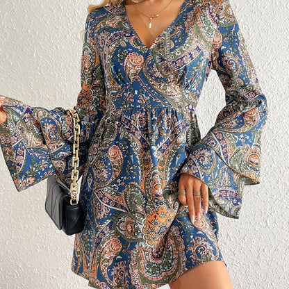 Boho-Inspired All-Season Midi Dress - Unique Floral Paisley, Durable & Easy-Care, Perfect for Every Occasion