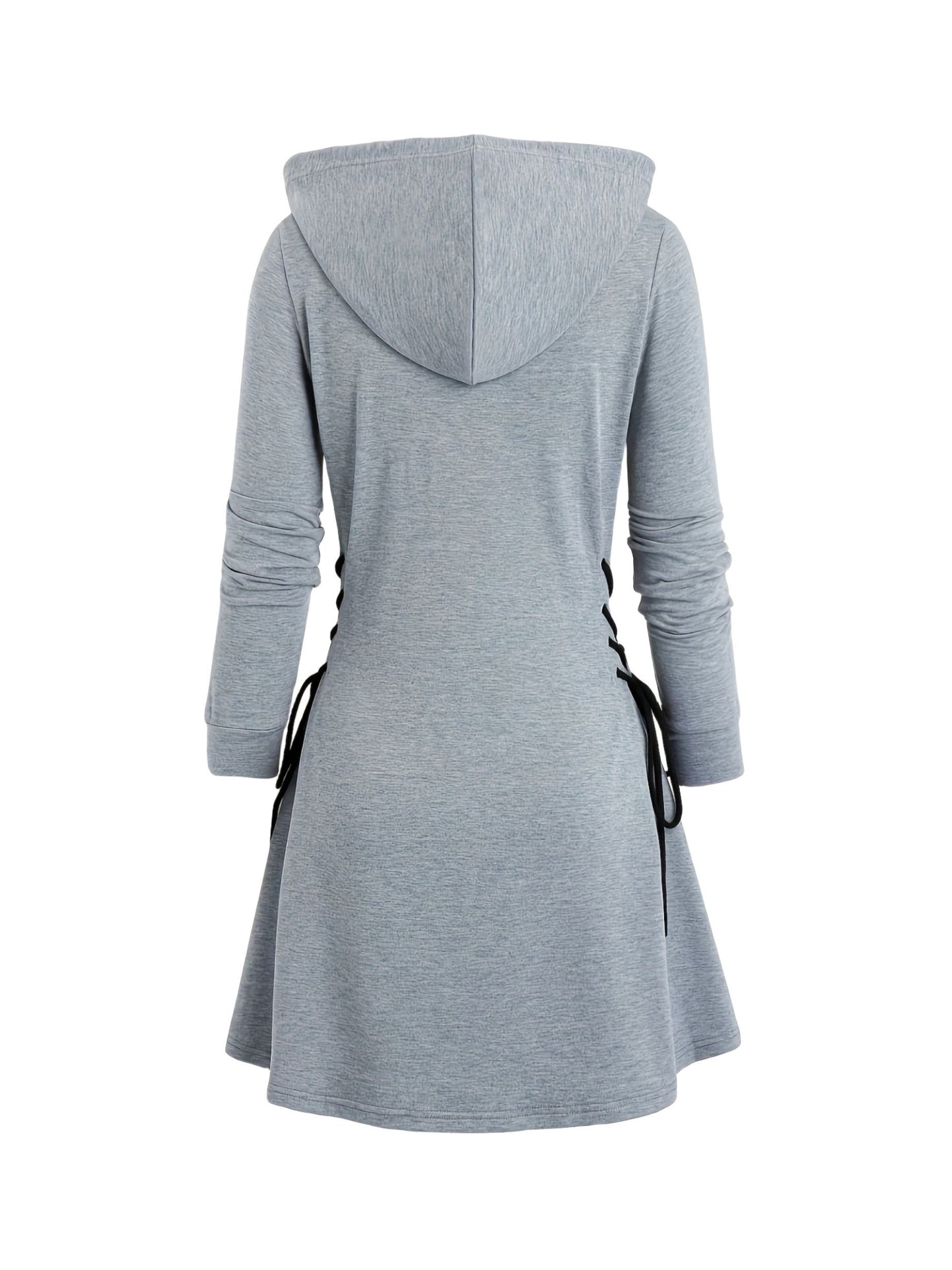 Plus Size Gothic Hooded Sweatshirt Dress - Lace-Up Side Drawstring, Elegant & Comfy, Machine Washable