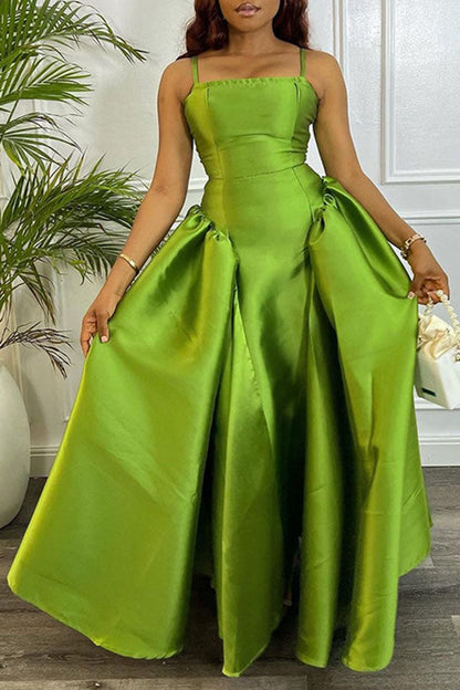 Solid Color Sweet A-Line Bubble Maxi Dress