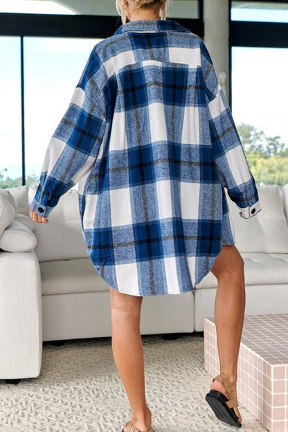 lovwvol - Black Casual Plaid Cardigan Turndown Collar Outerwear